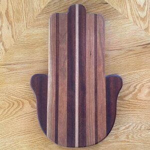Hamsa Cutting Board Mixed Hardwoods Hand Crafted Reversible Bread Challah Board